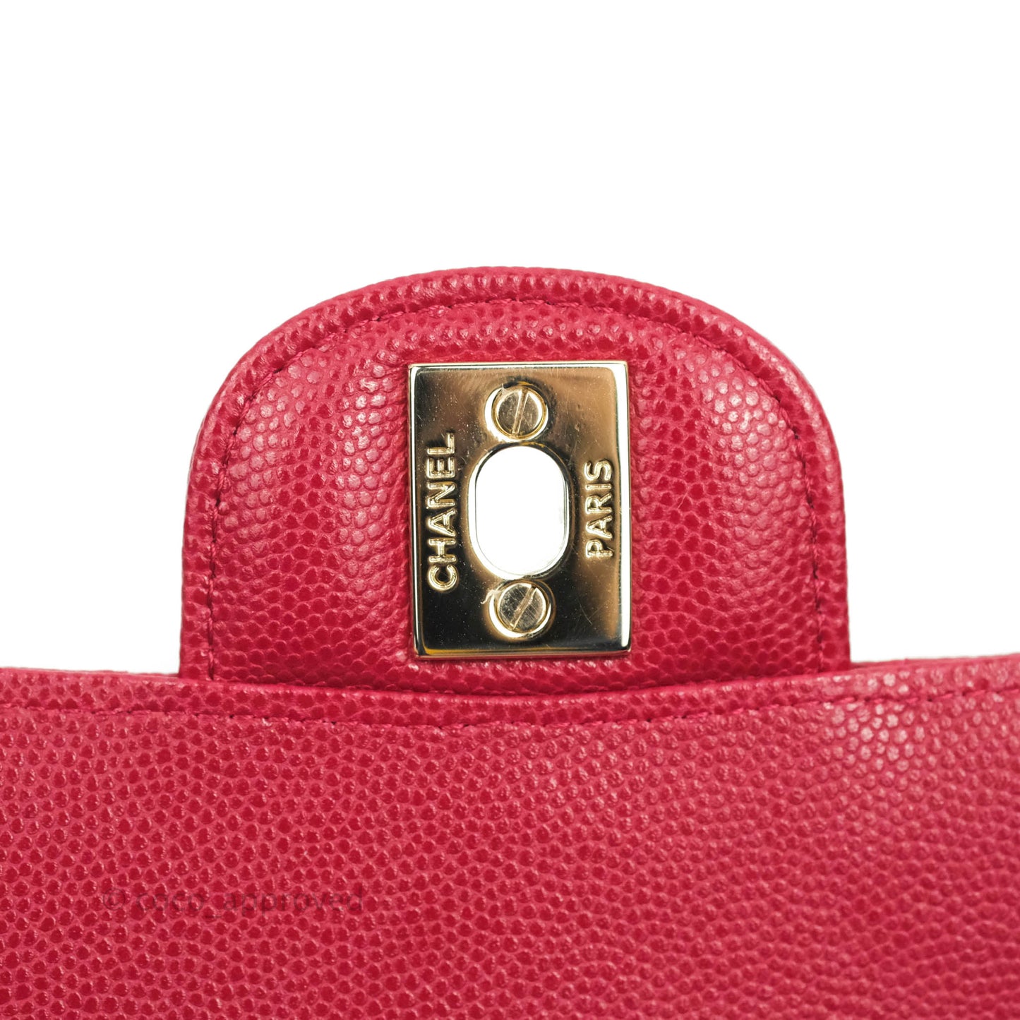 Chanel Mini Square Chevron Rosy Red Caviar Gold Hardware 18B