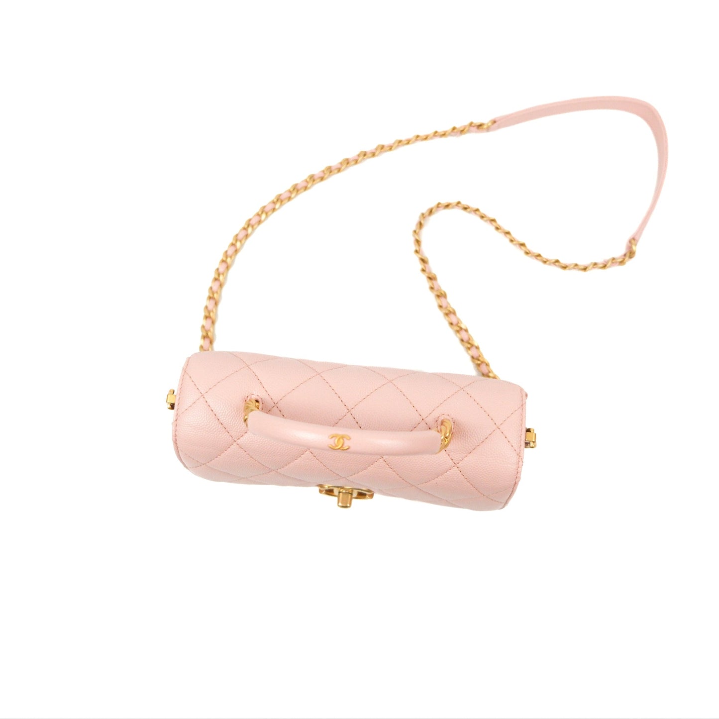 Chanel Carry Me Top Handle Flap Bag Pink Caviar Aged Gold Hardware 23S