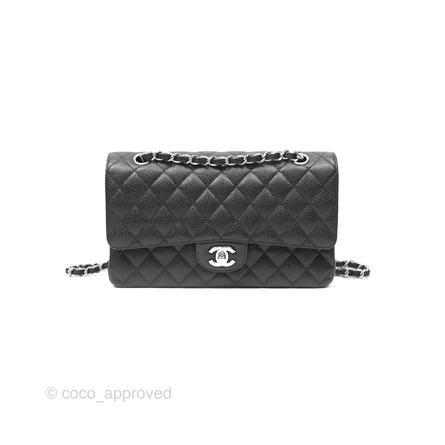 Chanel Classic M/L Medium Flap Quilted Black Caviar Silver Hardware