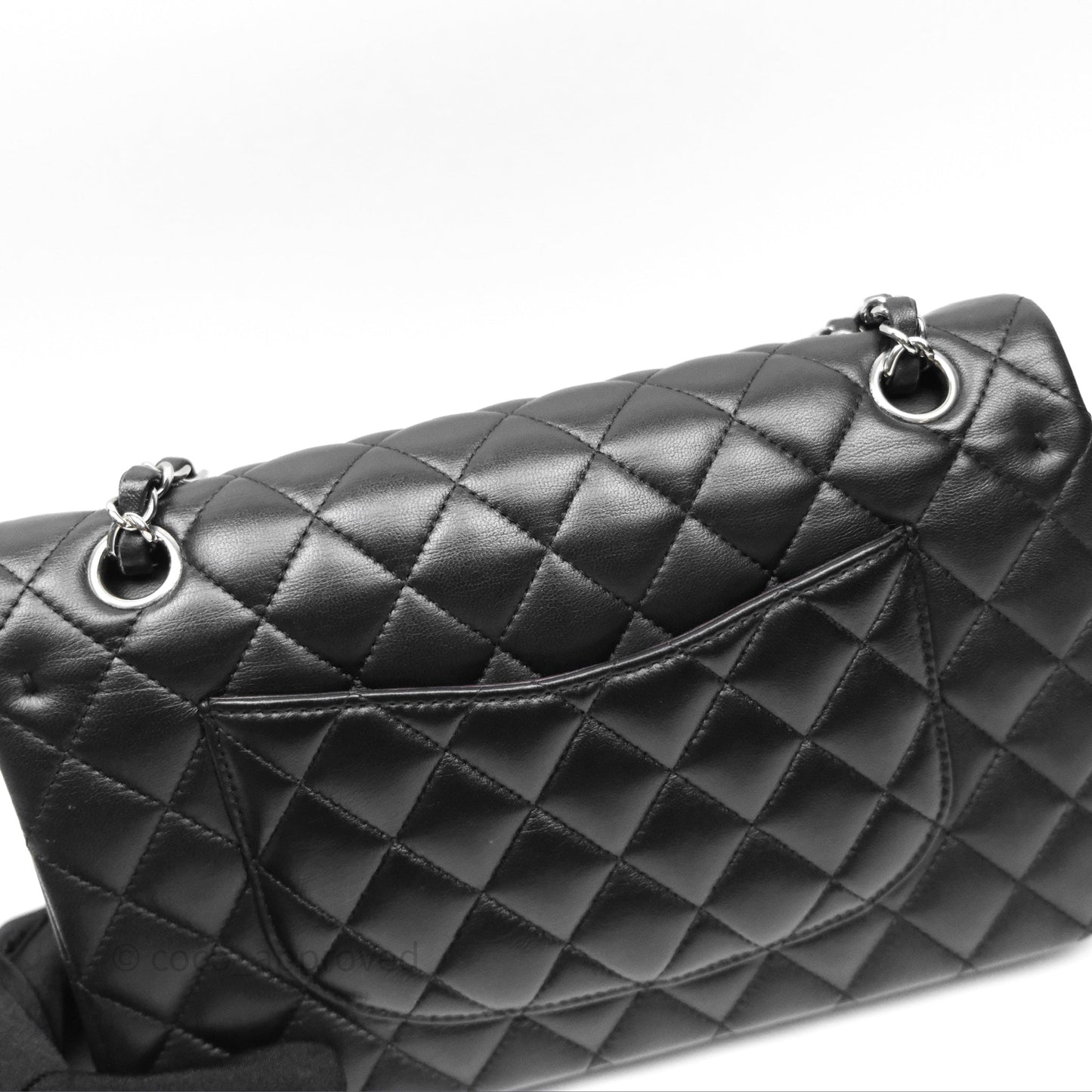 Chanel Classic M/L Medium Flap Quilted Black Lambskin Silver Hardware