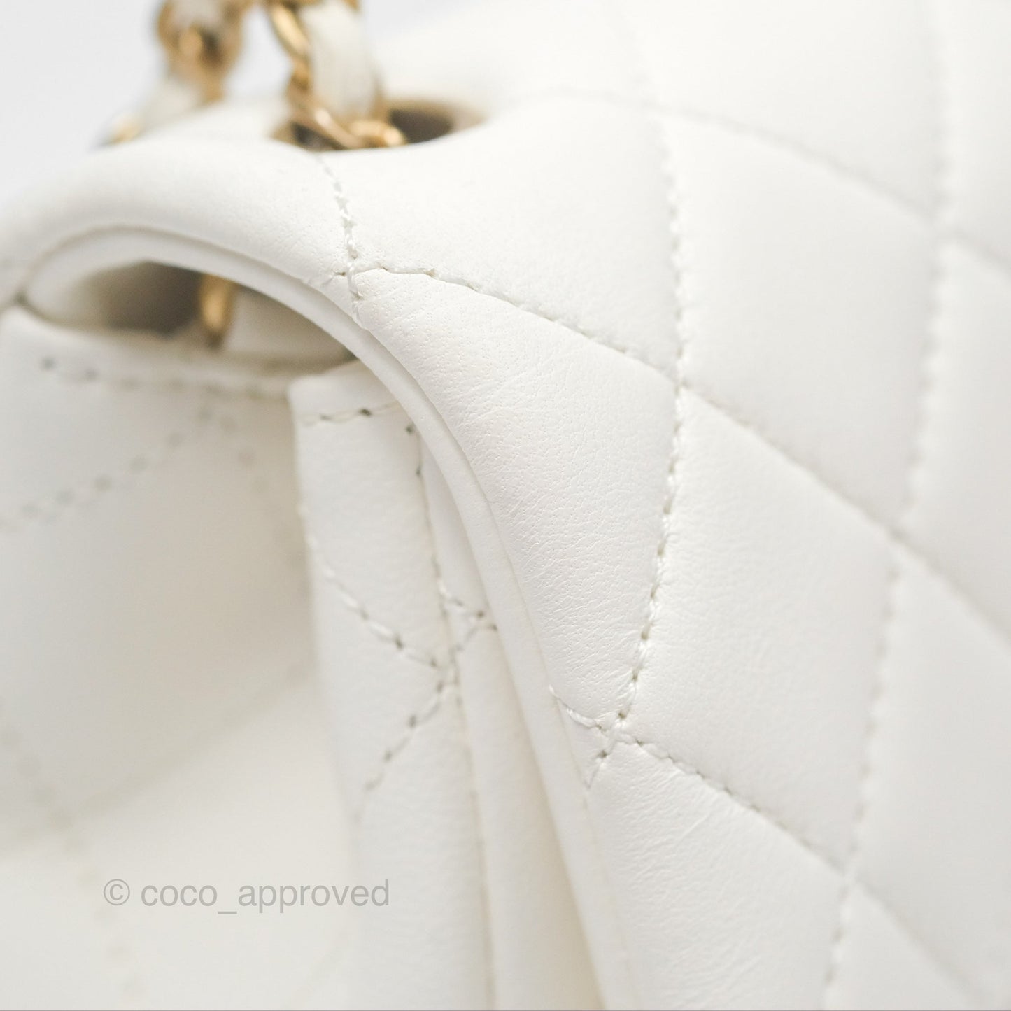 Chanel Mini Rectangular Pearl Crush Quilted White Lambskin Aged Gold Hardware