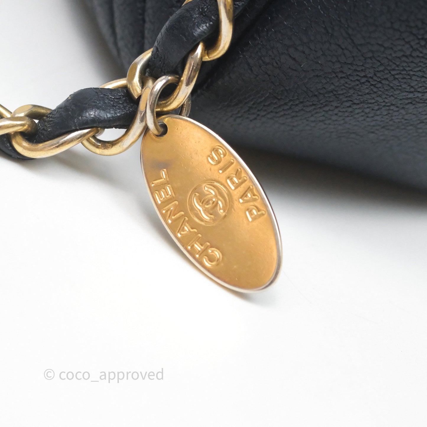 Chanel Medium Chevron Surpique Flap Navy Calfskin Aged Gold Hardware