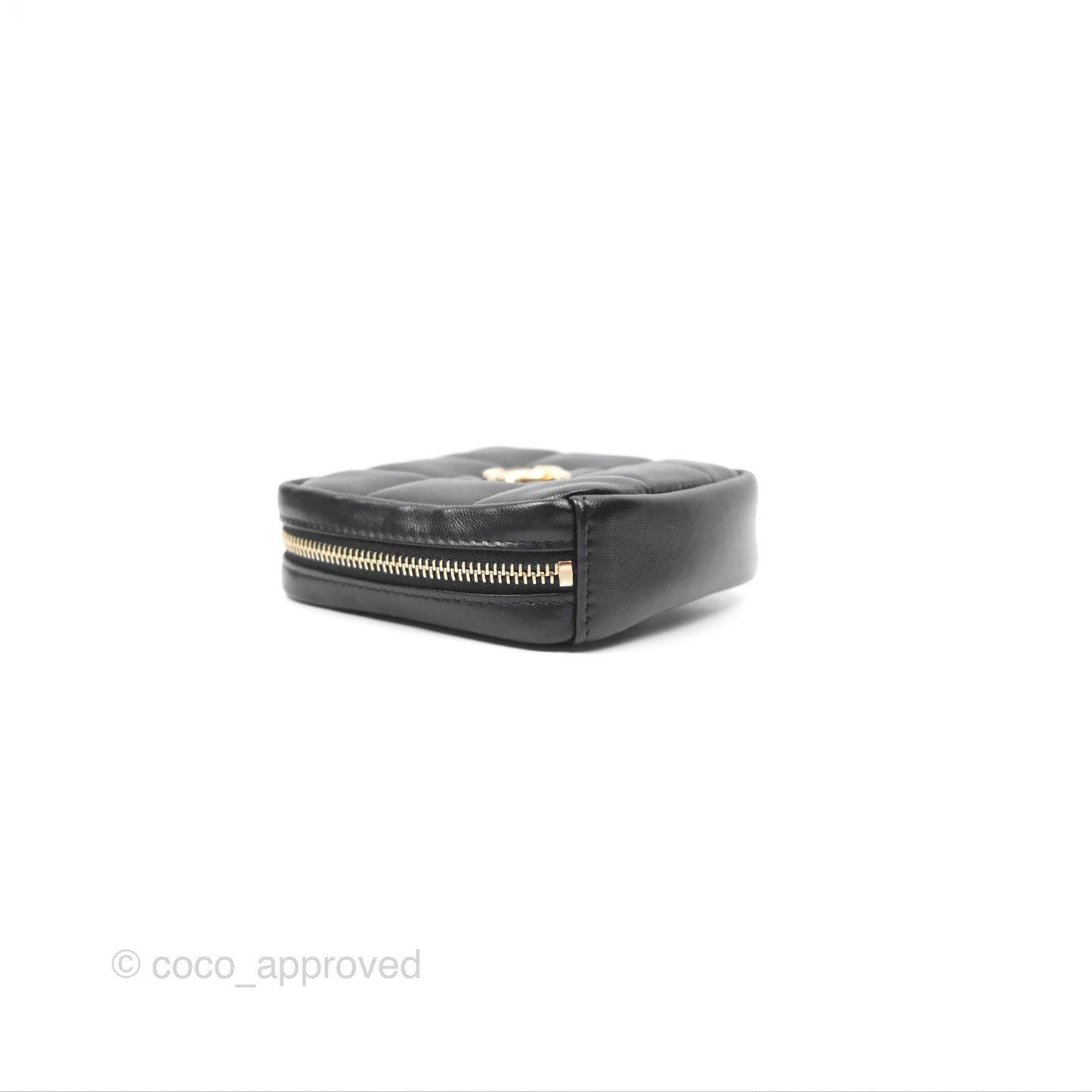 Chanel Diamond Belt Coin Purse Black Lambskin Aged Gold Hardware