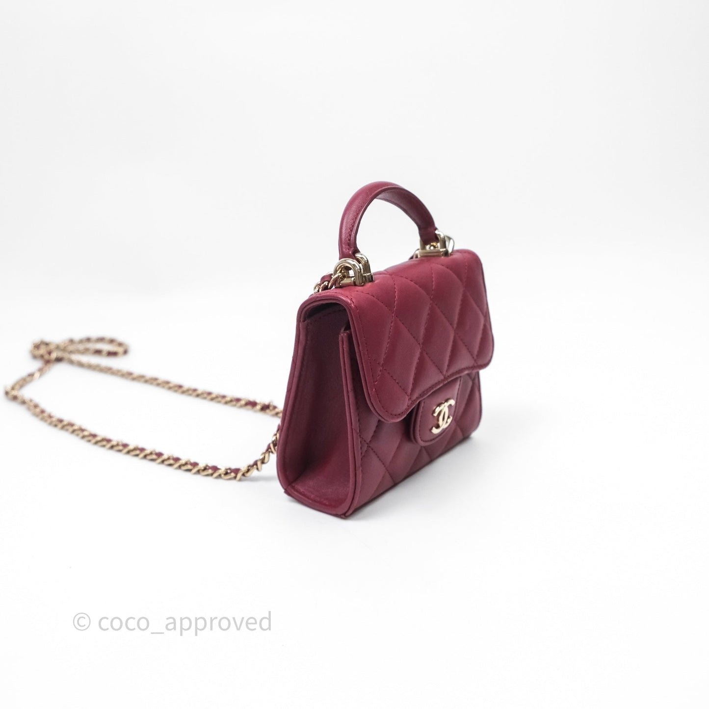 Chanel Mini Top Handle Flap Bag Red Lambskin Gold Hardware