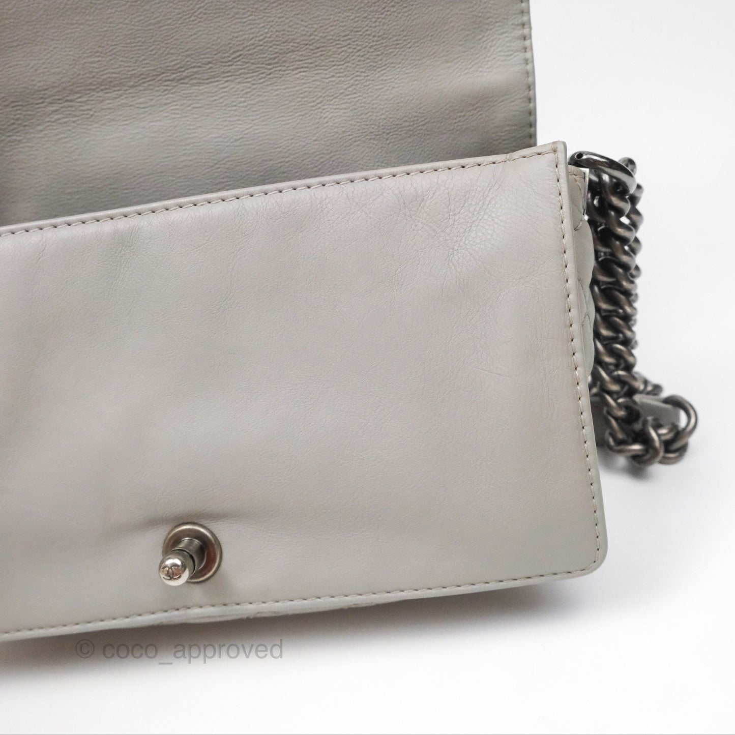 Chanel Medium Boy Reverso Flap Light Grey Calfskin Ruthenium Hardware
