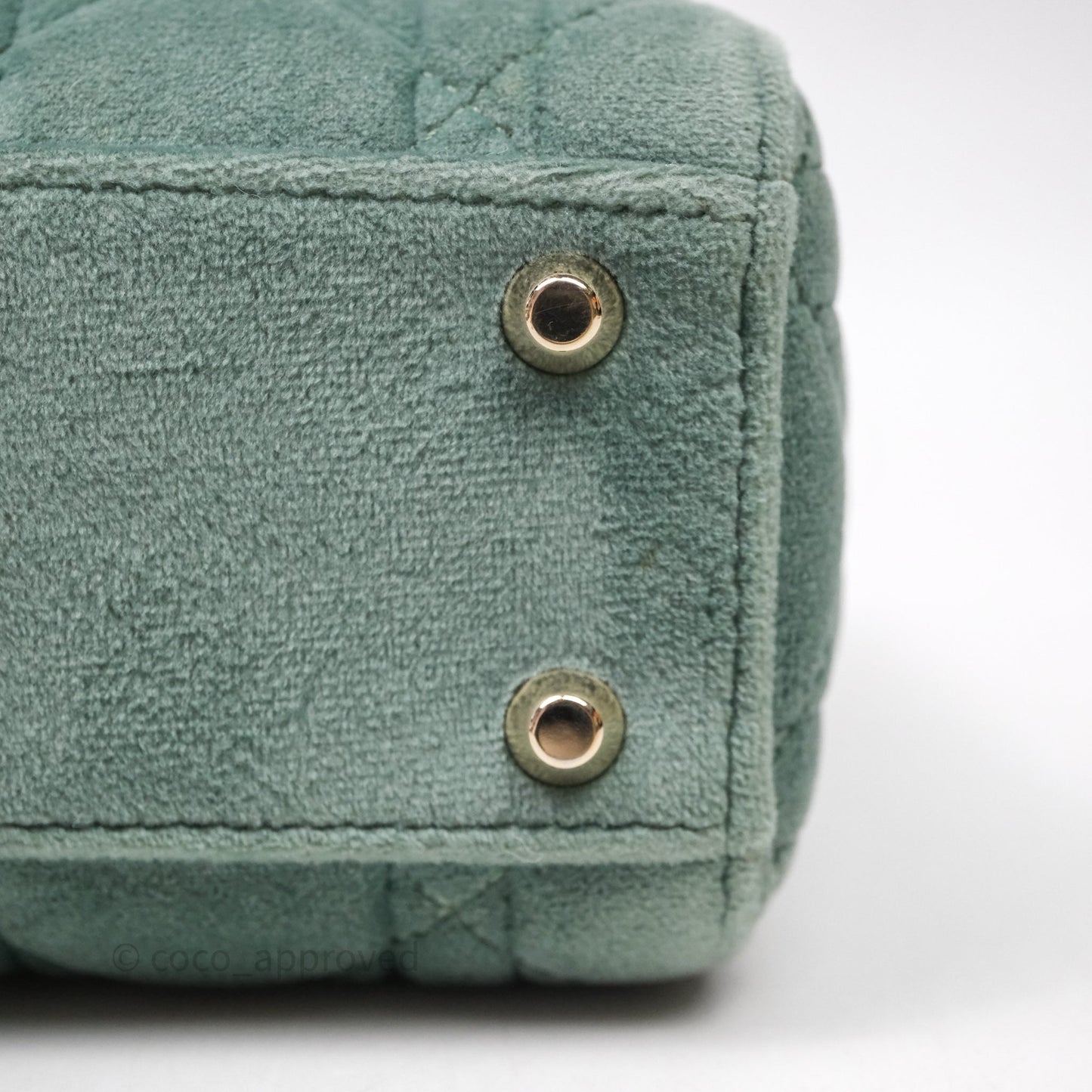 Christian Dior Mini Lady Dior Green Suede Cannage Gold Hardware