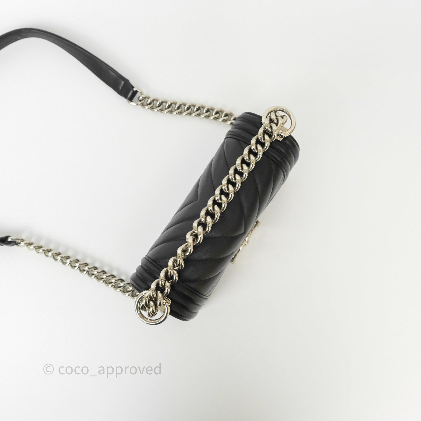 Chanel Small Boy Chevron Black Calfskin Silver Hardware