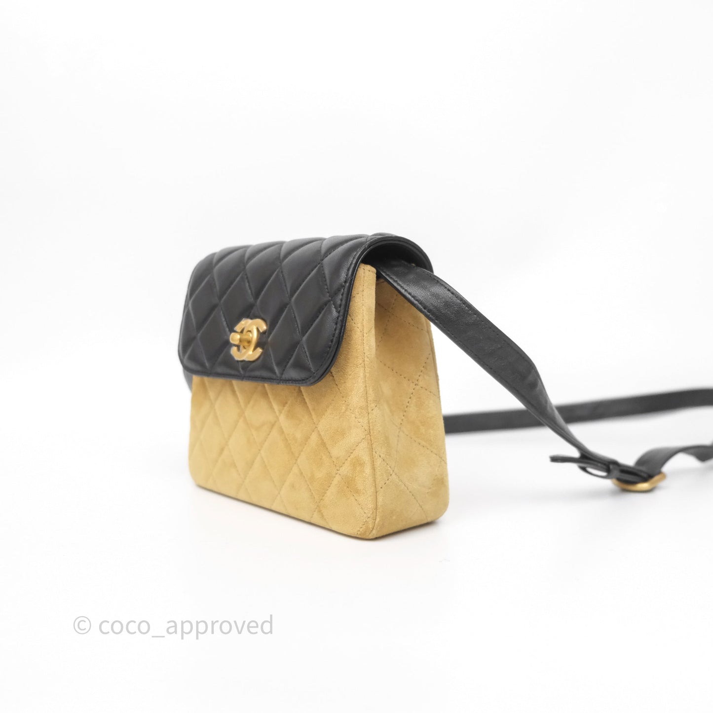 Chanel Mini Flap Bag Camel Suede/ Black Lambskin Gold Hardware