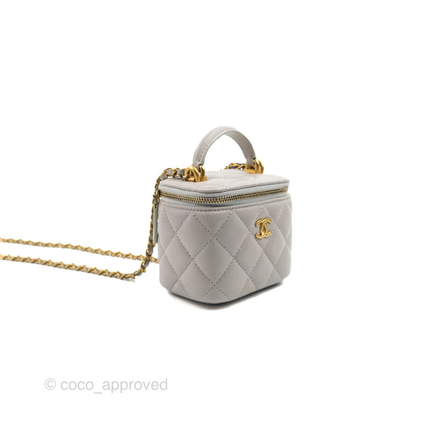 Chanel Mini Top Handle Vanity With Chain Grey Lambskin Aged Gold Hardware