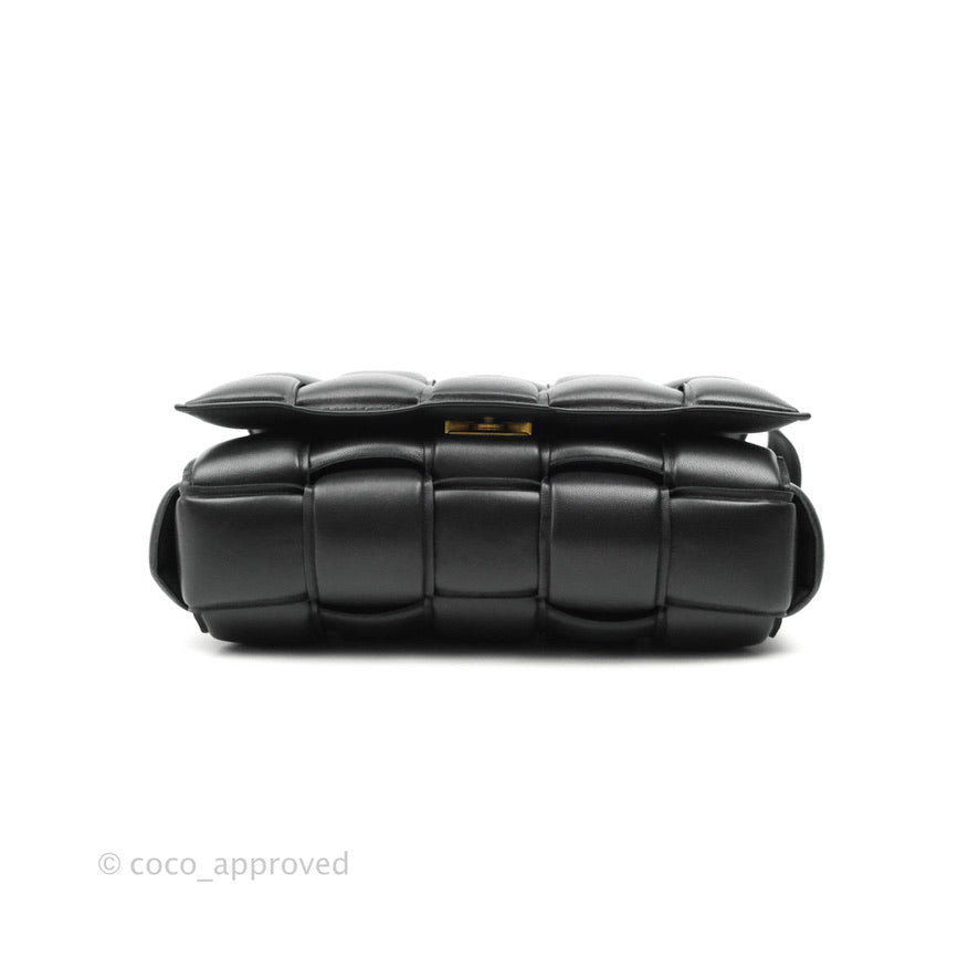 Bottega Veneta Padded Cassette Shoulder Bag Intrecciato Black Lambskin Gold Hardware