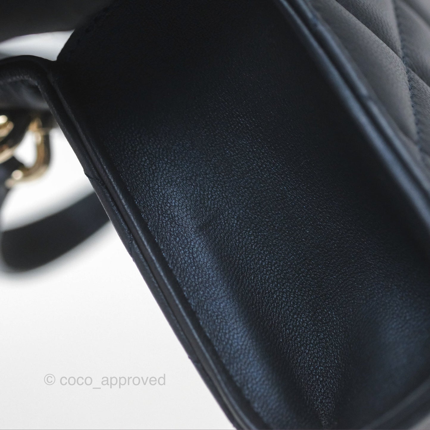 Chanel Mini Handle Clutch With Chain Iridescent Dark Navy Lambskin Gold Hardware
