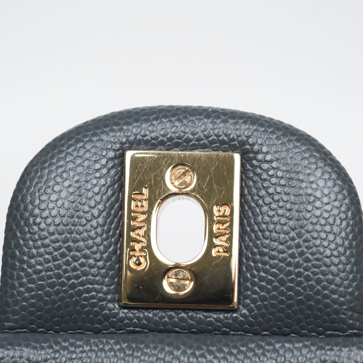 Chanel Mini Square Flap Quilted Dark Grey Blue Caviar Gold Hardware