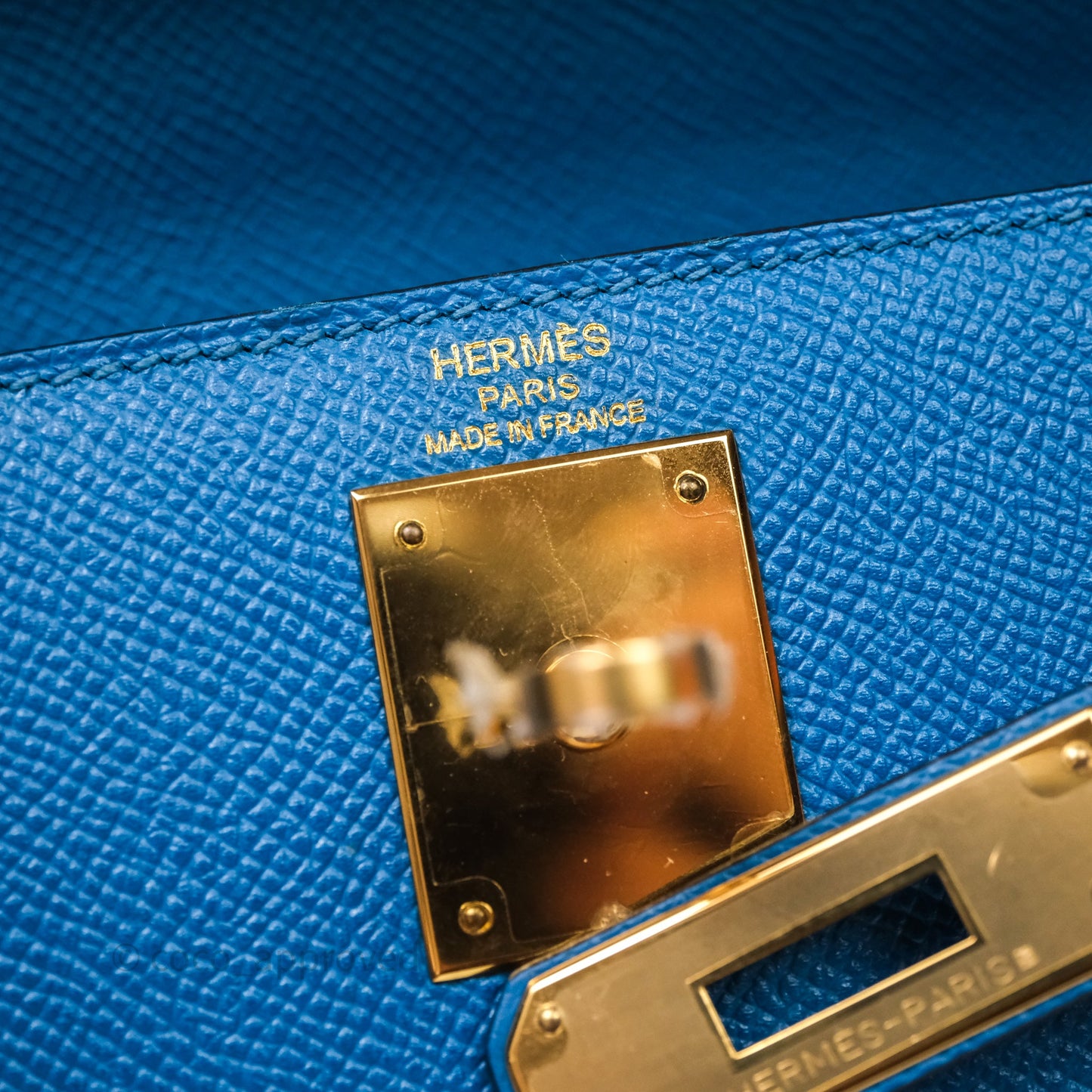 Hermès Kelly 28 Blue Epsom Gold Hardware