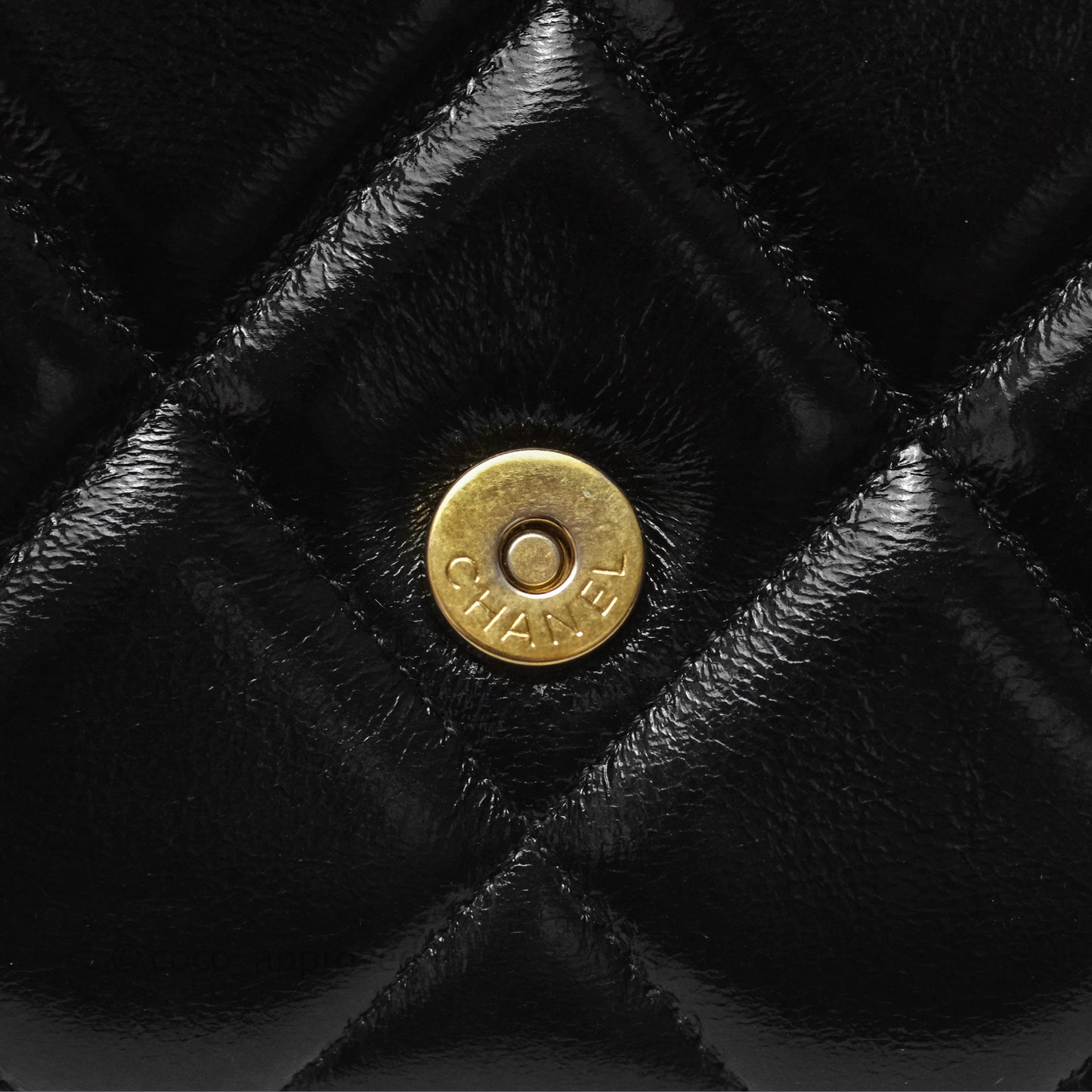 Chanel Quilted Medallion Wallet on Chain WOC Black Glossy Lambskin Gold Hardware 22K