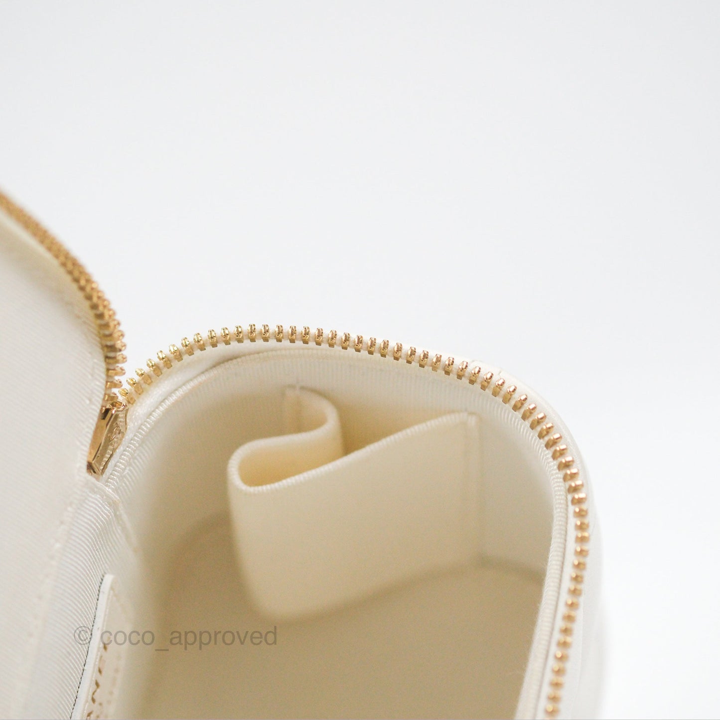 Chanel Camellia White Quilted Lambskin Mini Vanity with Chain Gold Hardware