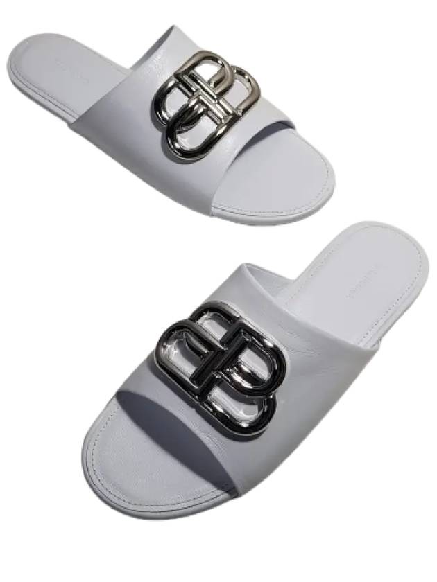 Luxury Balenciaga Silver BB Logo Slippers White