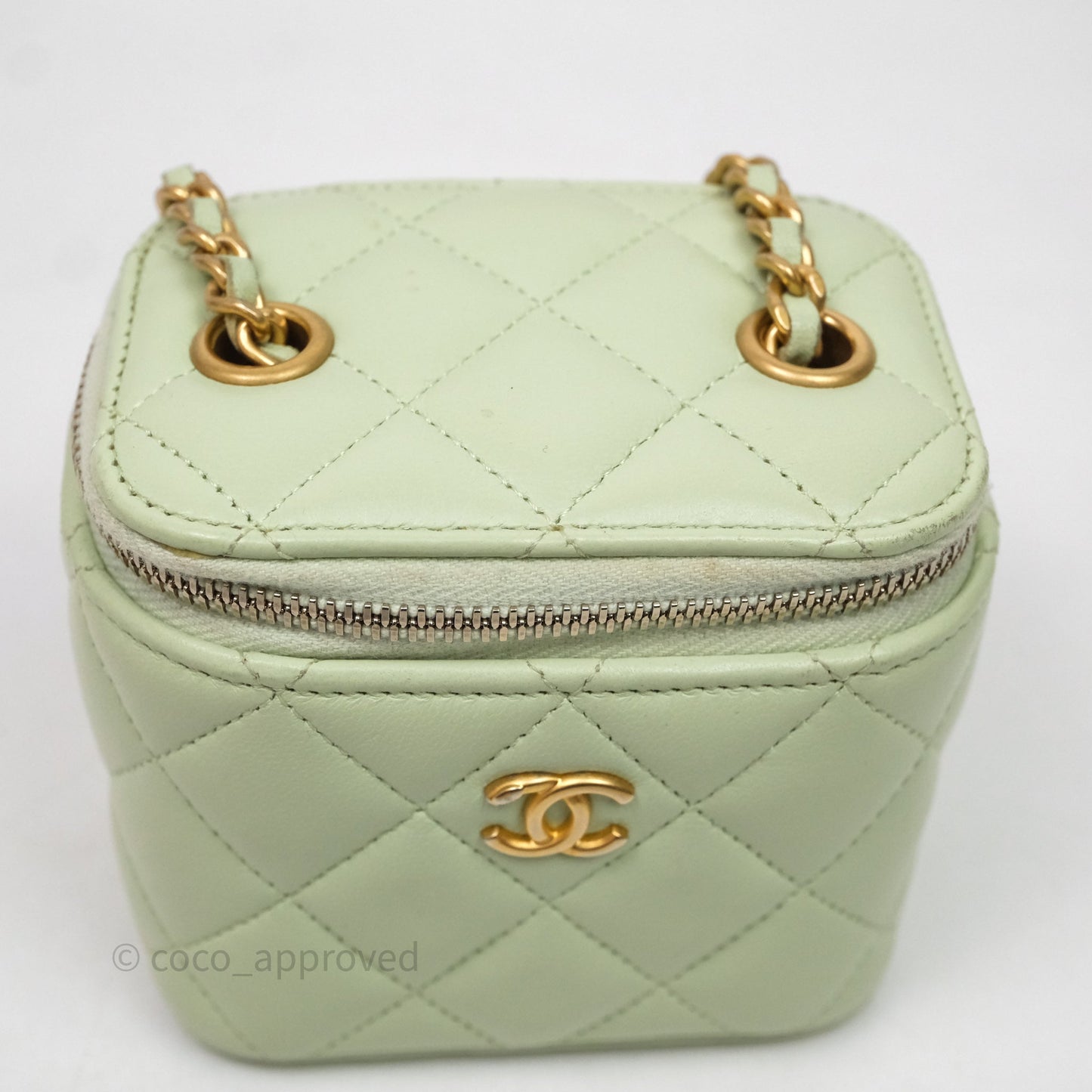 Chanel Mini Pearl Crush Vanity With Chain Green Aged Gold Hardware