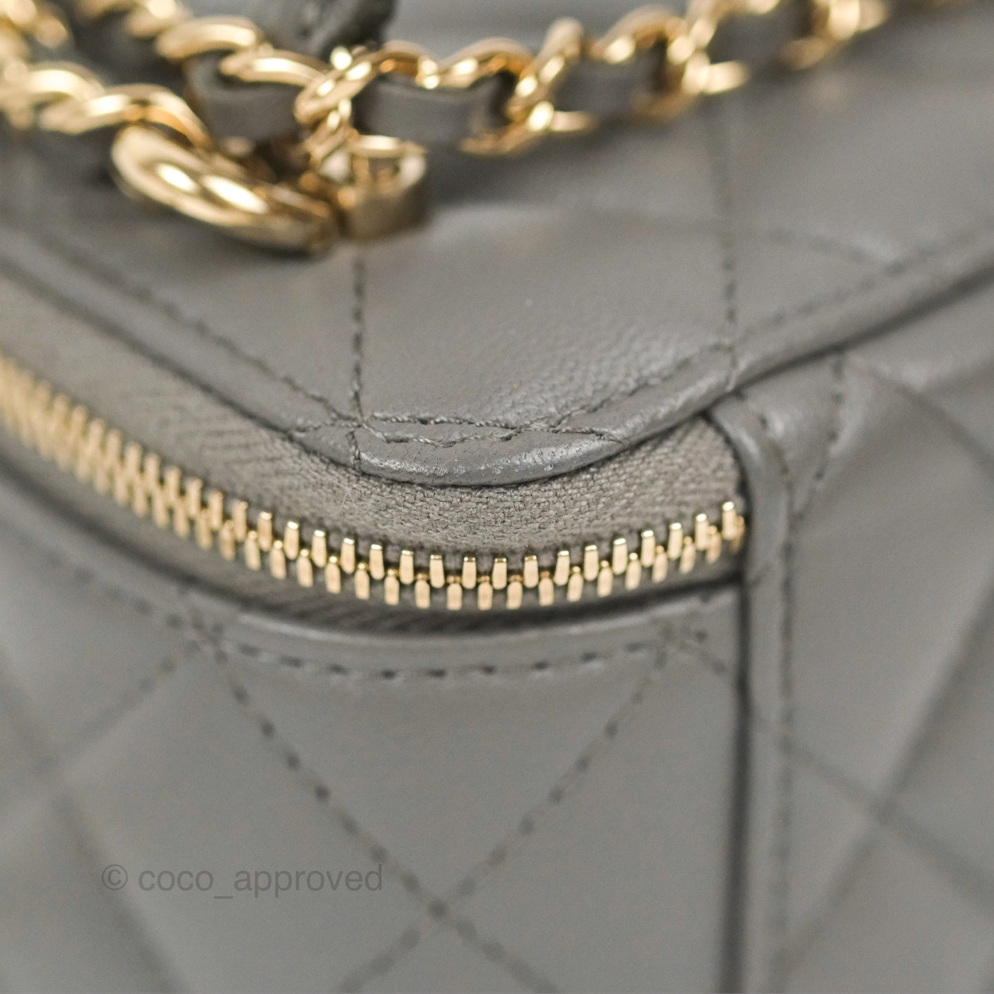 Chanel Mini Top Handle Vanity With Chain Dark Grey Lambskin Gold Hardware