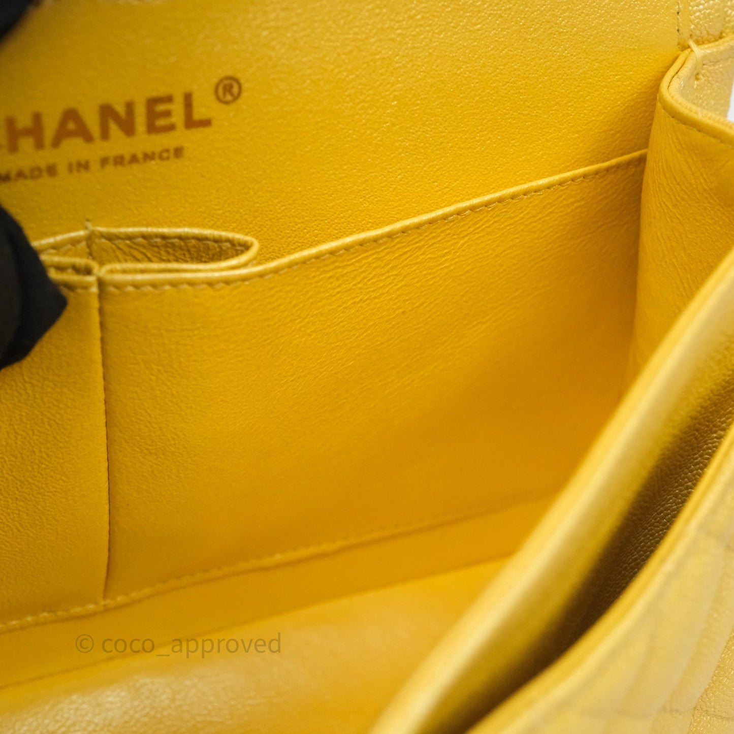 Chanel Small Classic Quilted Flap Iridescent Yellow Caviar Gold Hardware