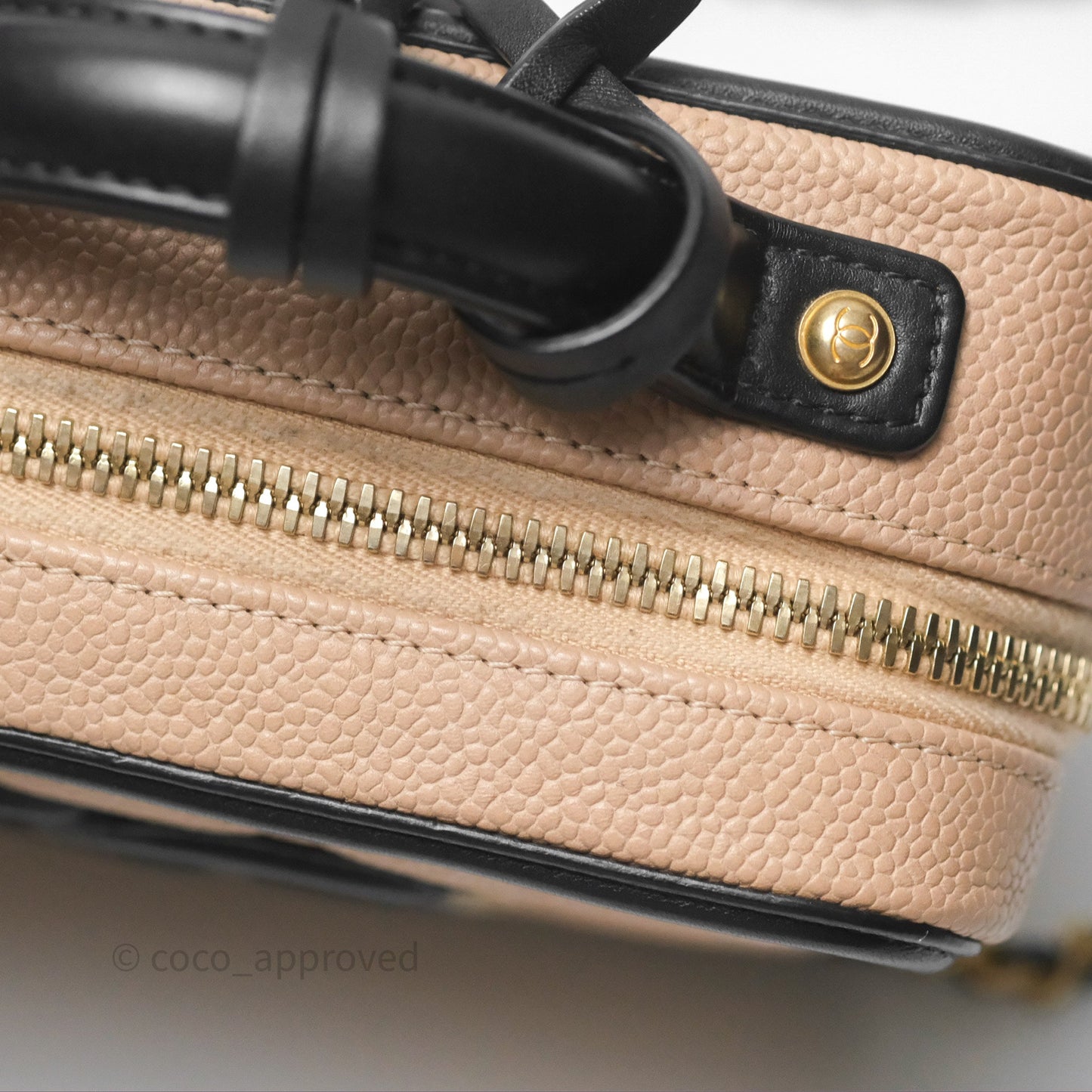 Chanel Quilted Small CC Filigree Vanity Case Beige Black Caviar Gold Hardware