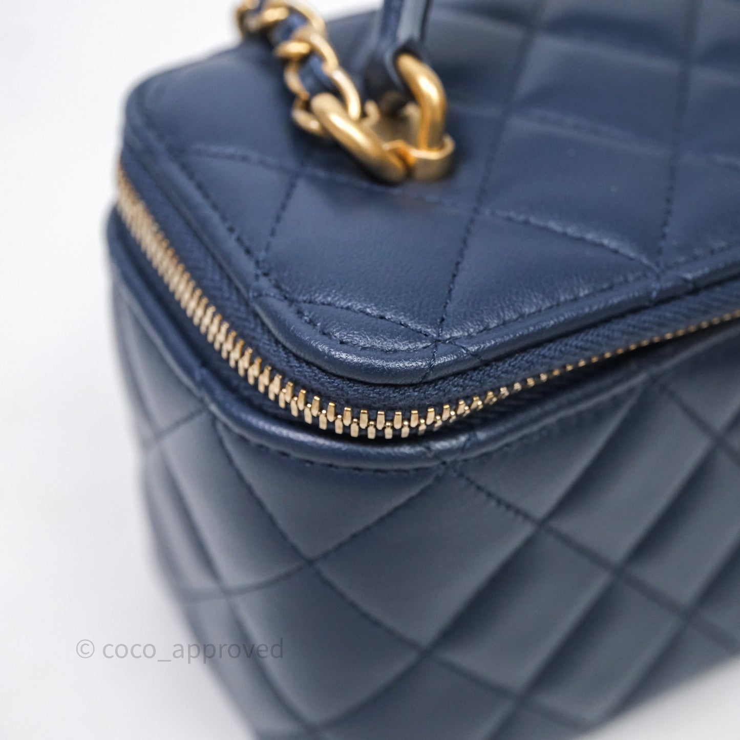 Chanel Vanity Rectangular Metal Top Handle Navy Lambskin Aged Gold Hardware