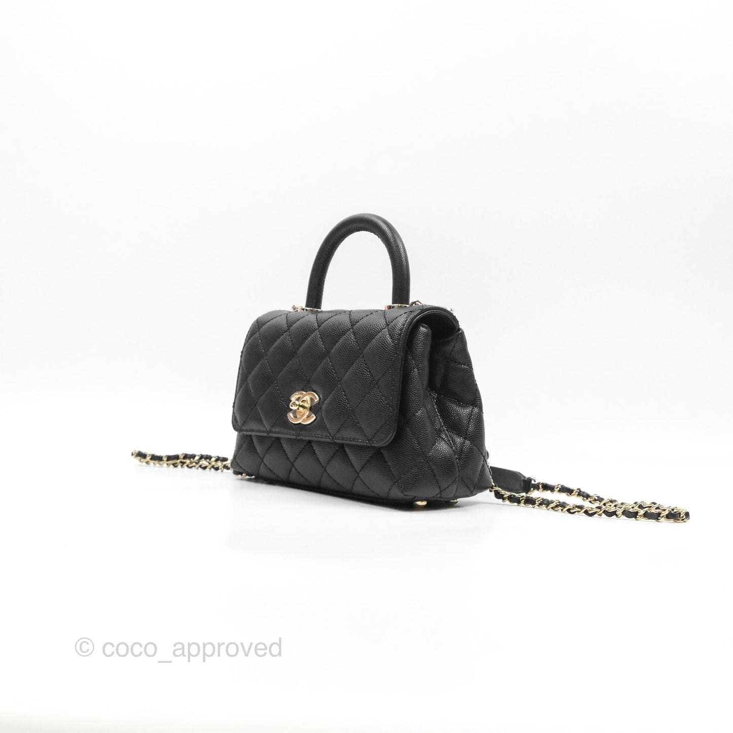 Chanel Mini Coco Handle Quilted Black Caviar Gold Hardware