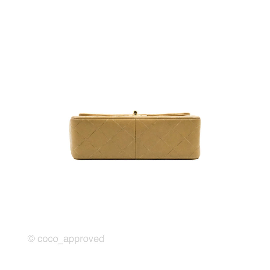 Chanel Vintage Square Flap Bag Beige Lambskin 24K Gold Hardware