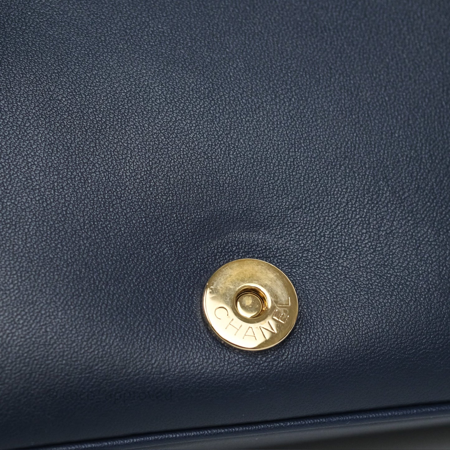 Chanel CC Mania Flap Bag Navy Lambskin Gold Hardware