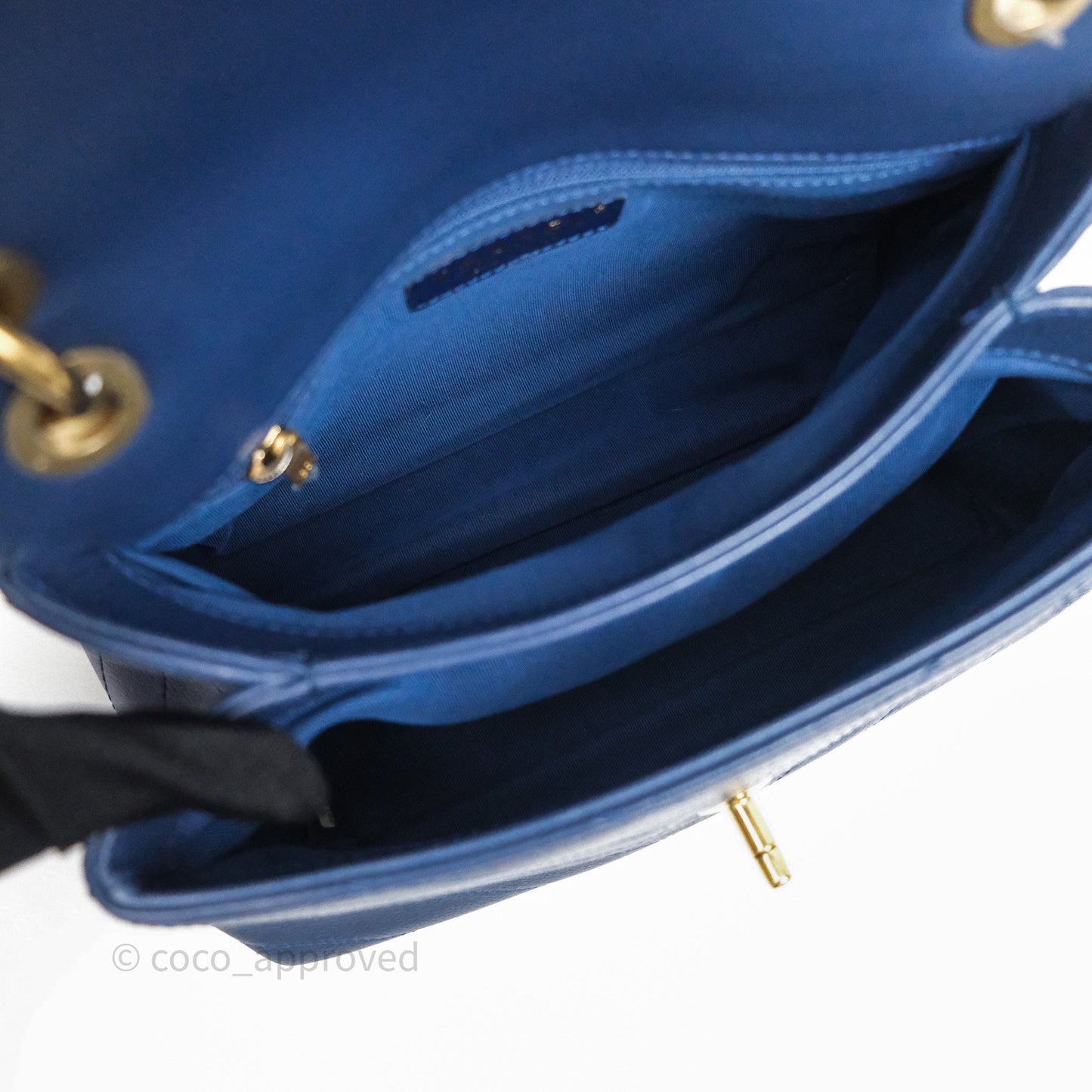 Chanel Small Chevron Python Chic Top Handle Flap Blue Calfskin Gold Hardware