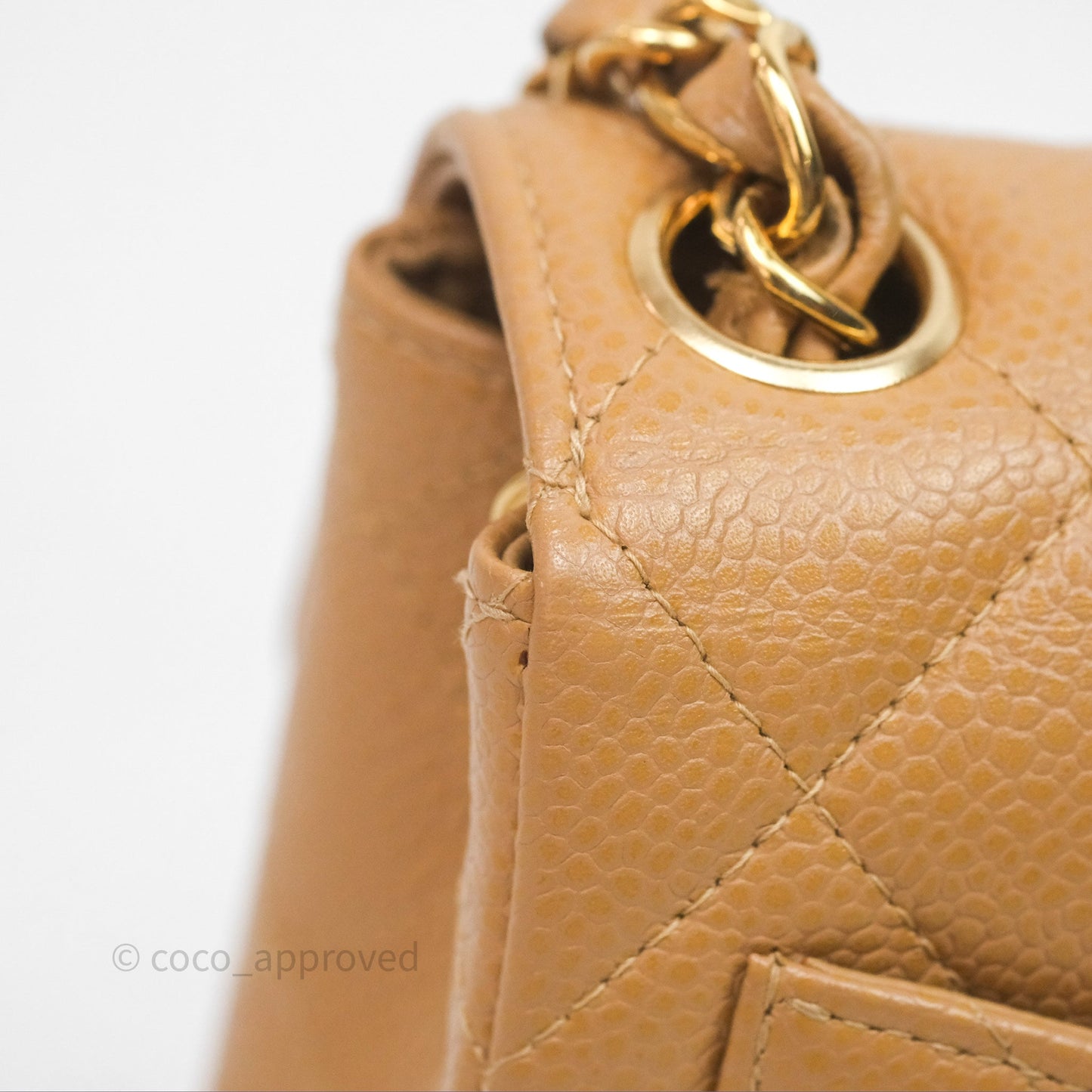 Chanel Vintage Mini Square Quilted Beige Caviar 24K Gold Hardware