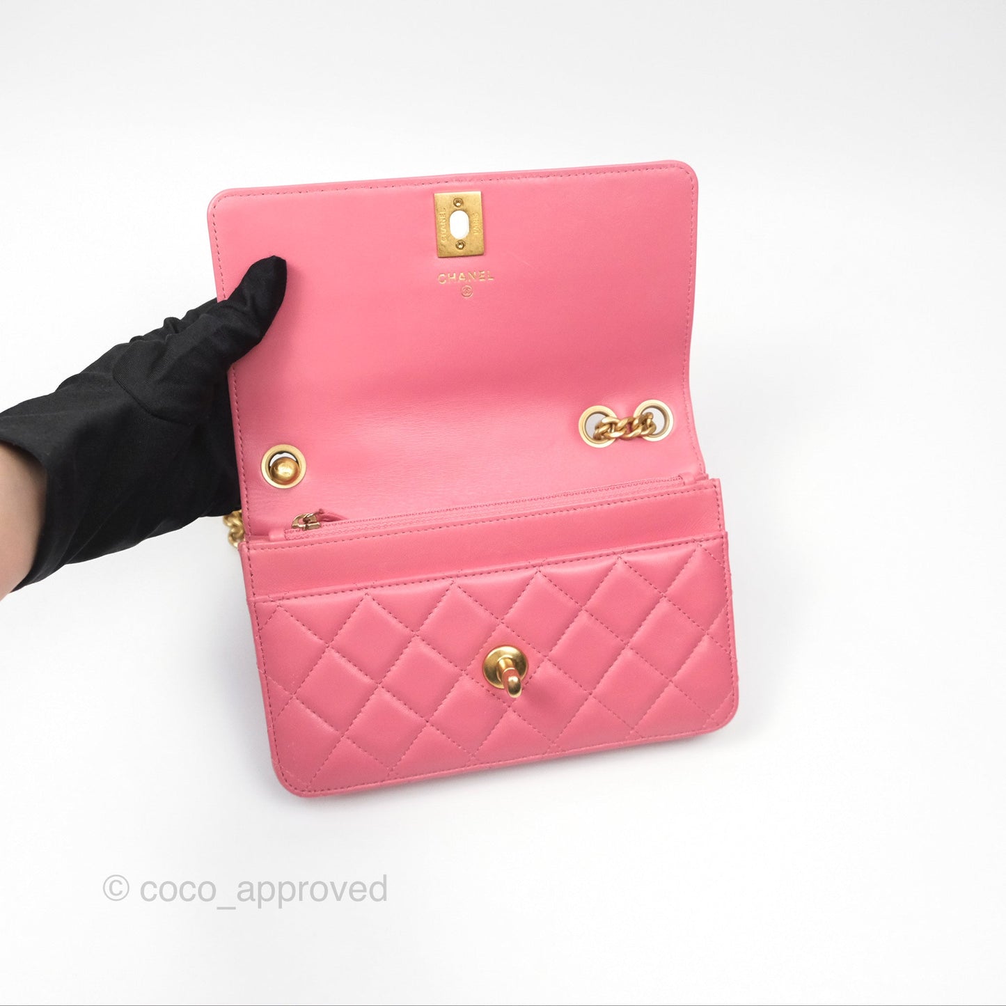 Chanel All Slide Wallet on Chain WOC Adjustable Chain Quilted Pink Lambskin