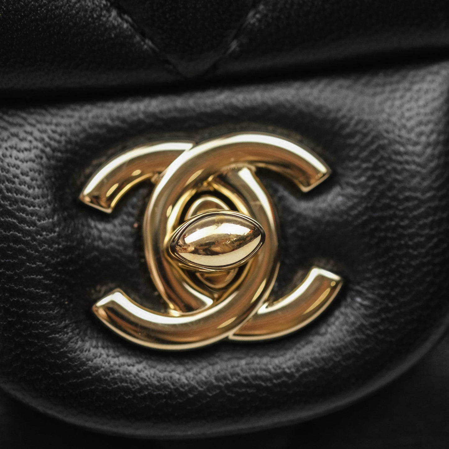 Chanel Logo Pearl Chain Flap Bag Black Lambskin Gold Hardware