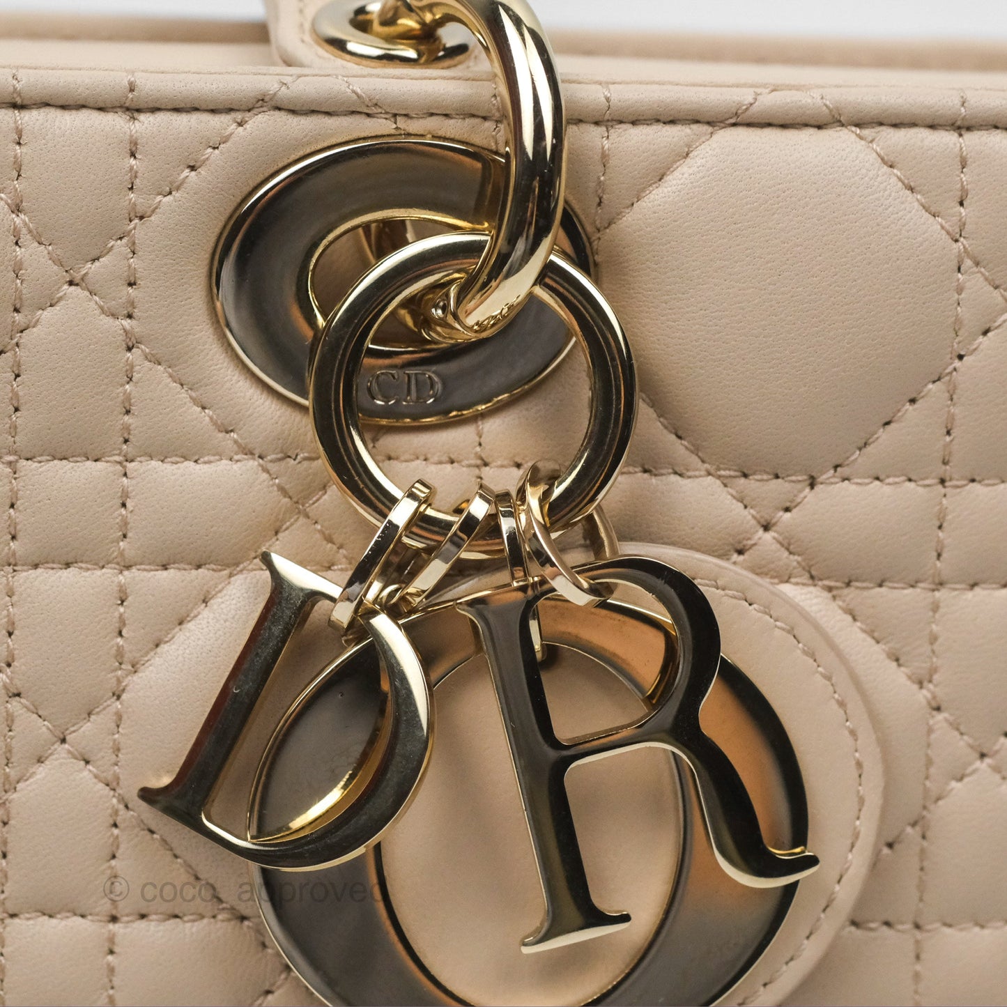 Christian Dior Medium Lady D-Joy Bag Beige Lambskin Cannage Gold Hardware