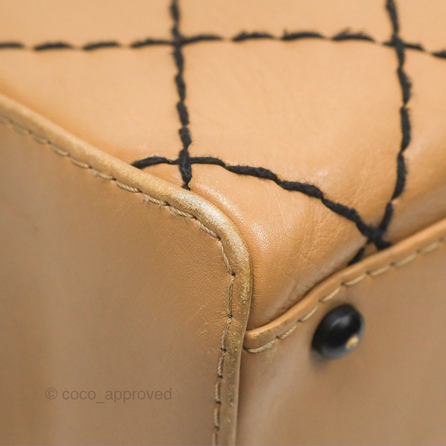 Chanel Contrast Stitch Surpique Bowler Bag Beige Calfskin Matte Black Hardware