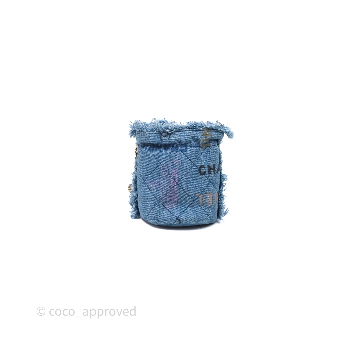 Chanel Mood Denim Mini Bucket Bag with Chain Blue Gold Hardware