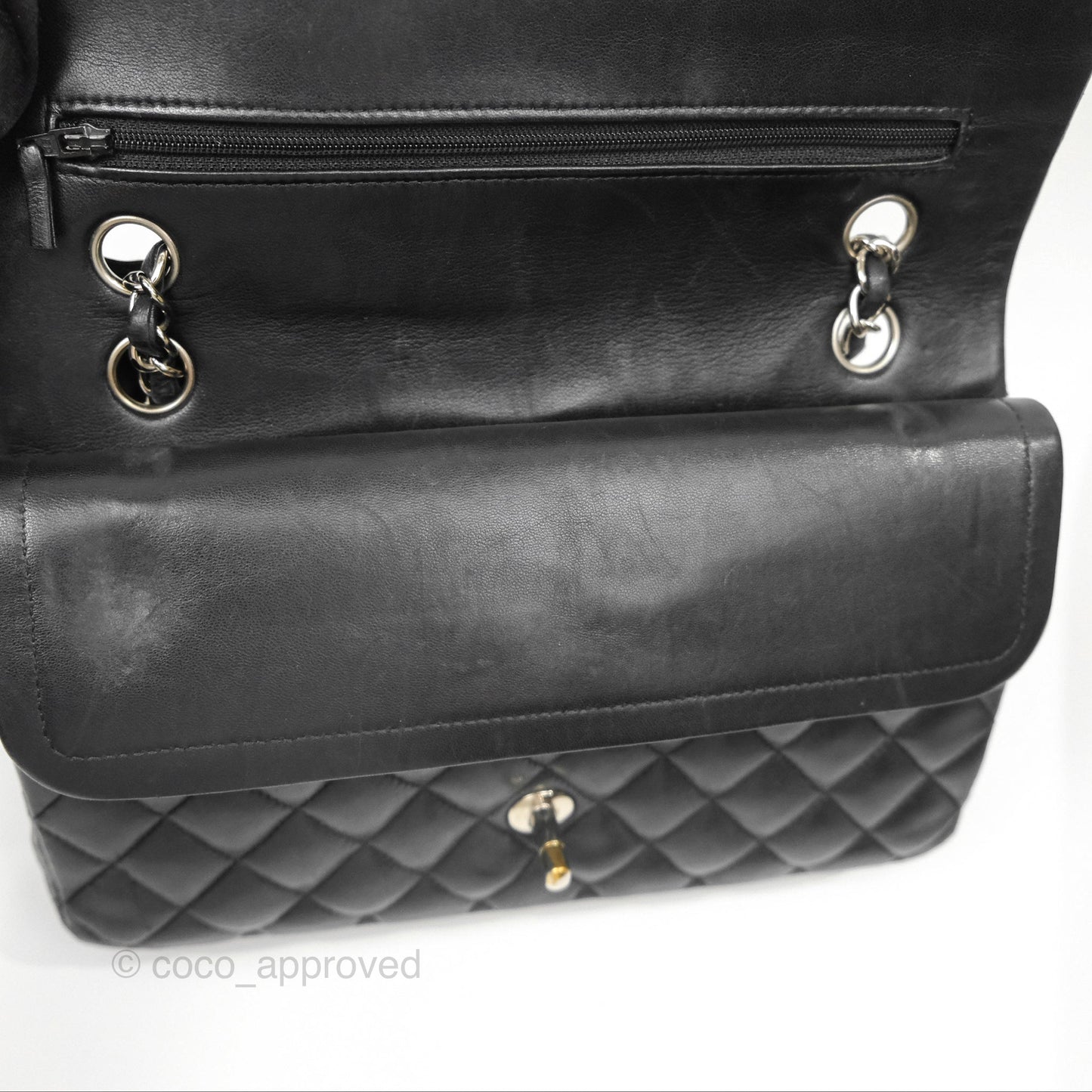 Chanel Classic M/L Medium Flap Quilted Black Lambskin Silver Hardware