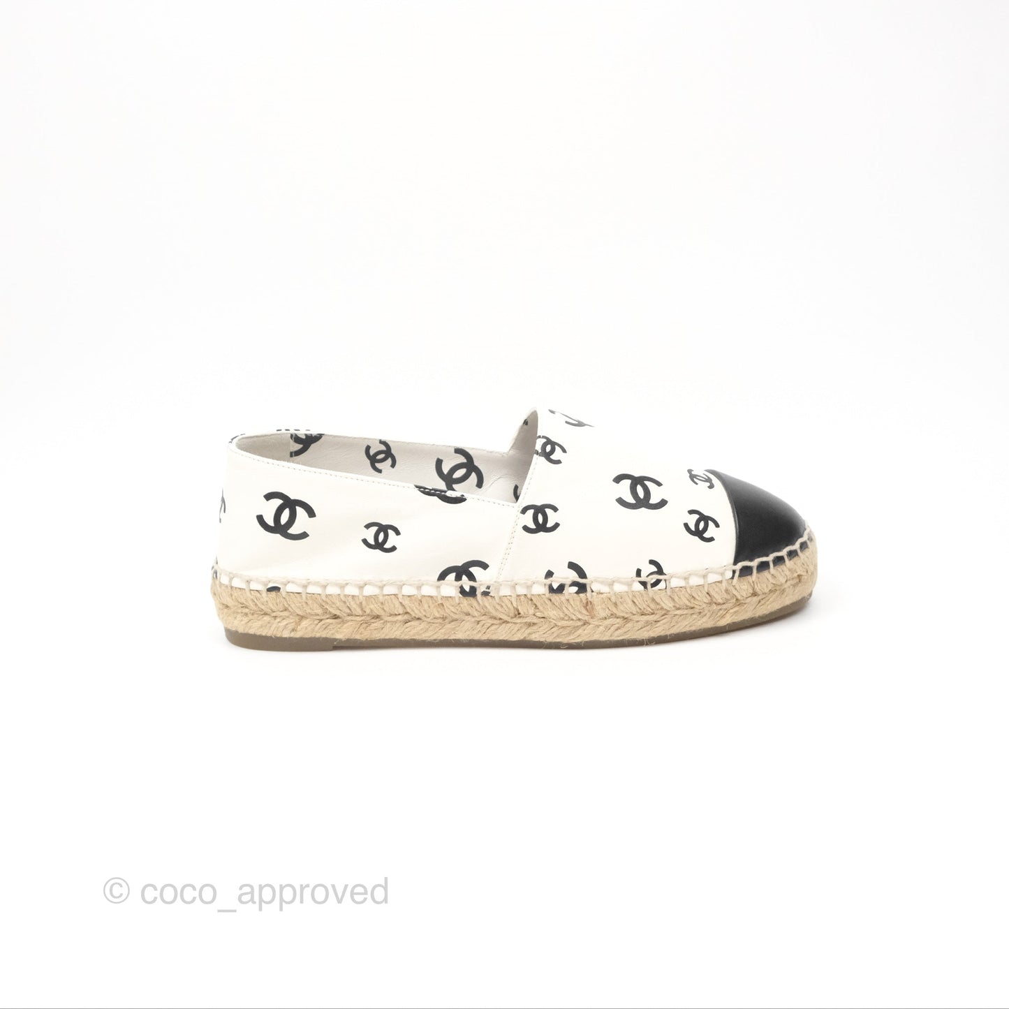 Chanel Printed CC Espadrilles White/Black Lambskin Size 38