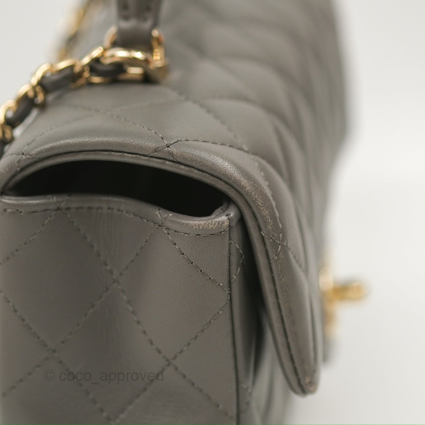 Chanel Top Handle Mini Rectangular Flap Bag Grey Lambskin Gold Hardware