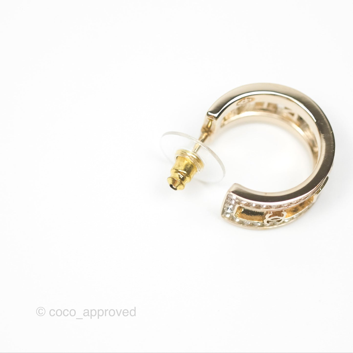 Chanel Logo Crystal Hoop Earrings Gold Hardware 21V
