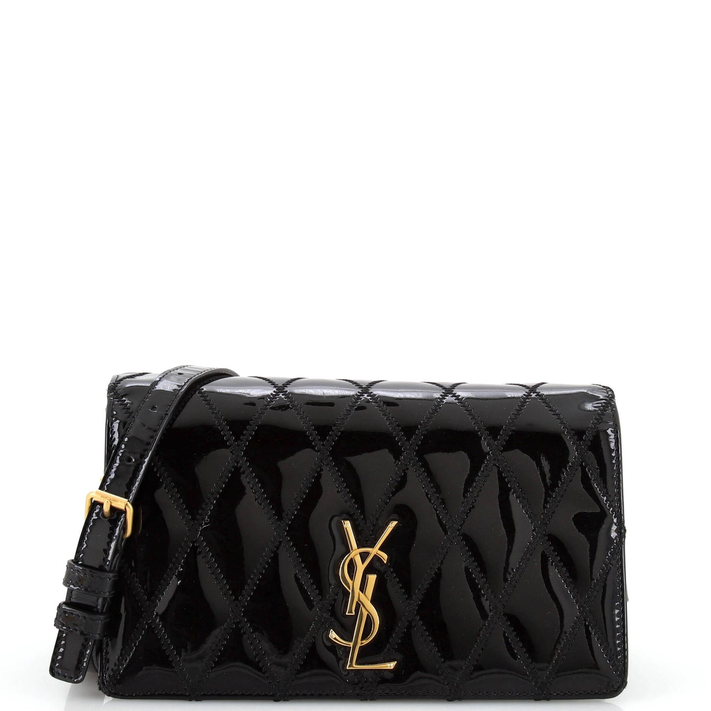 Luxury Saint Laurent Angie Chain Shoulder Bag Quilted Patent Small