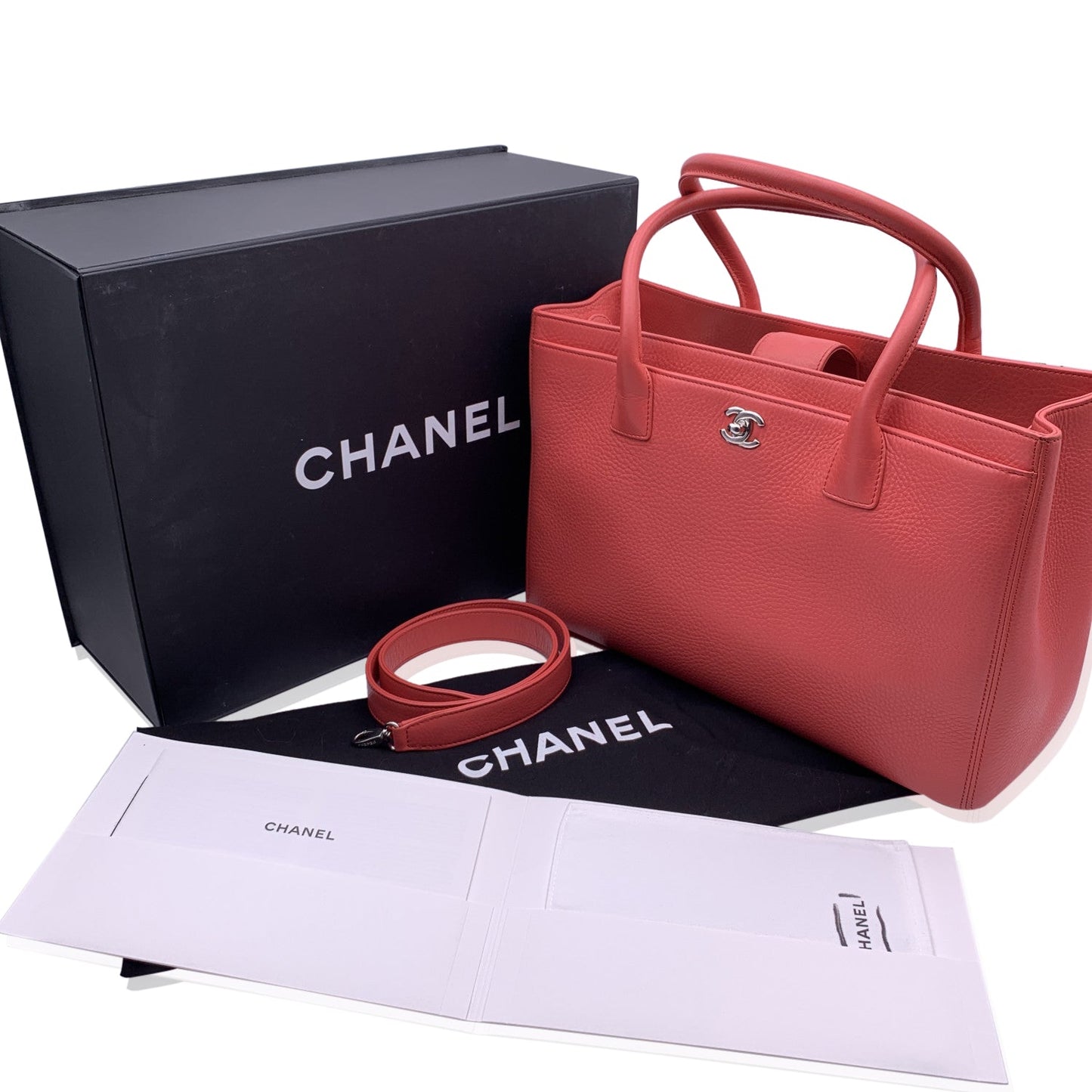Luxury Chanel Pink Pebbled Leather Executive Tote Bag With Strap