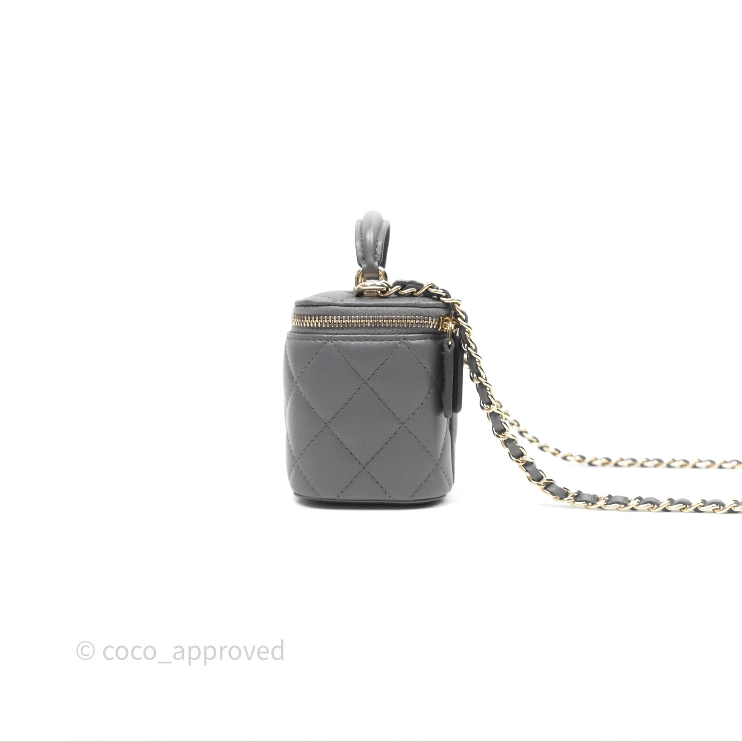 Chanel Mini Top Handle Vanity With Chain Grey Lambskin Gold Hardware