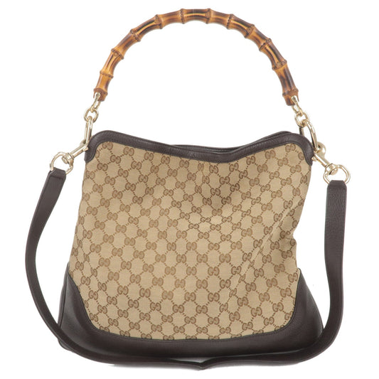 Luxury Gucci Bamboo GG Canvas  Leather Diana 2WAY Bag Beige Brown 282315