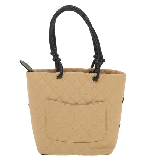 Luxury Chanel Cambon Line Tote Bag Lamb Skin Beige Black CC  36768