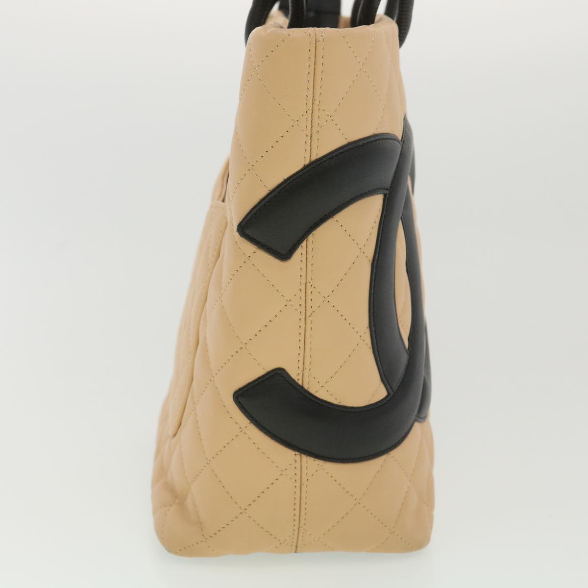 Luxury Chanel Cambon Line Tote Bag Lamb Skin Beige Black CC  36768