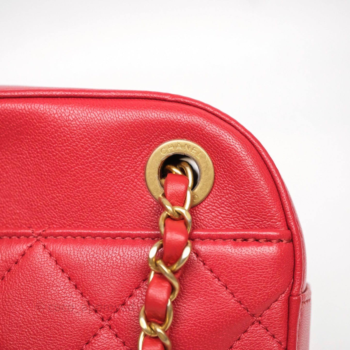 Chanel Infinity Camera Case Red Goatskin Aged Gold Hardware
