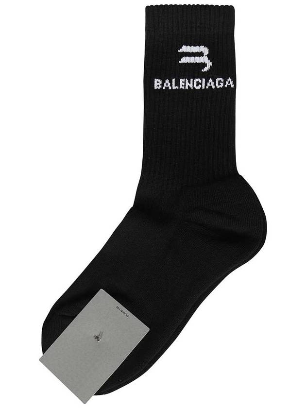 Luxury Balenciaga Logo Ribbed Cotton Socks Black