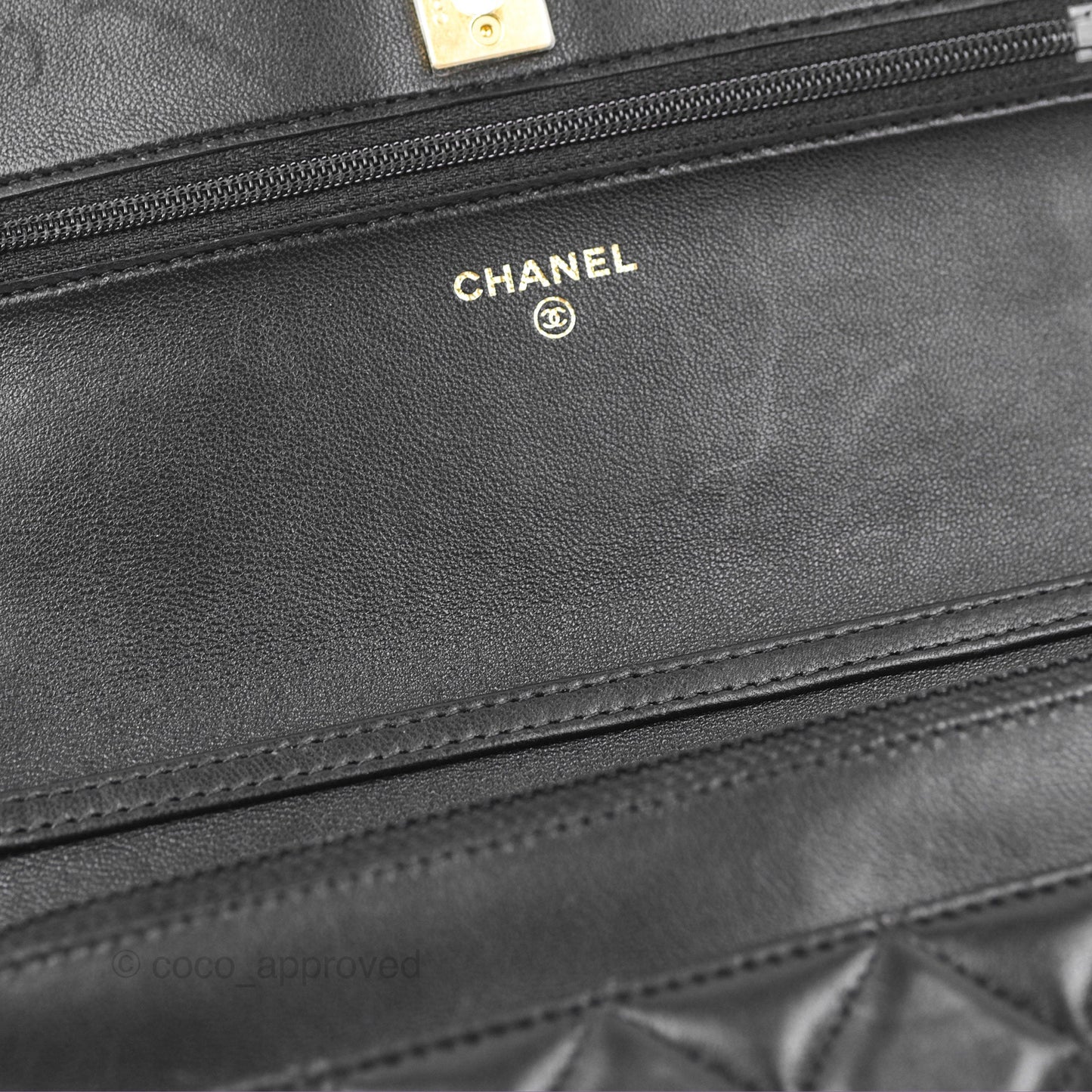 Chanel Quilted Pearl Crush Wallet on Chain WOC Black Lambskin Aged Gold Hardware