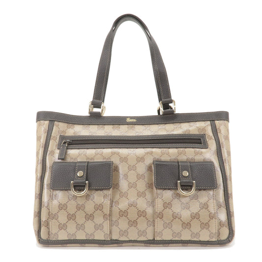 Luxury Gucci Abbey GG Crystal Leather Tote Bag Beige Brown 268639