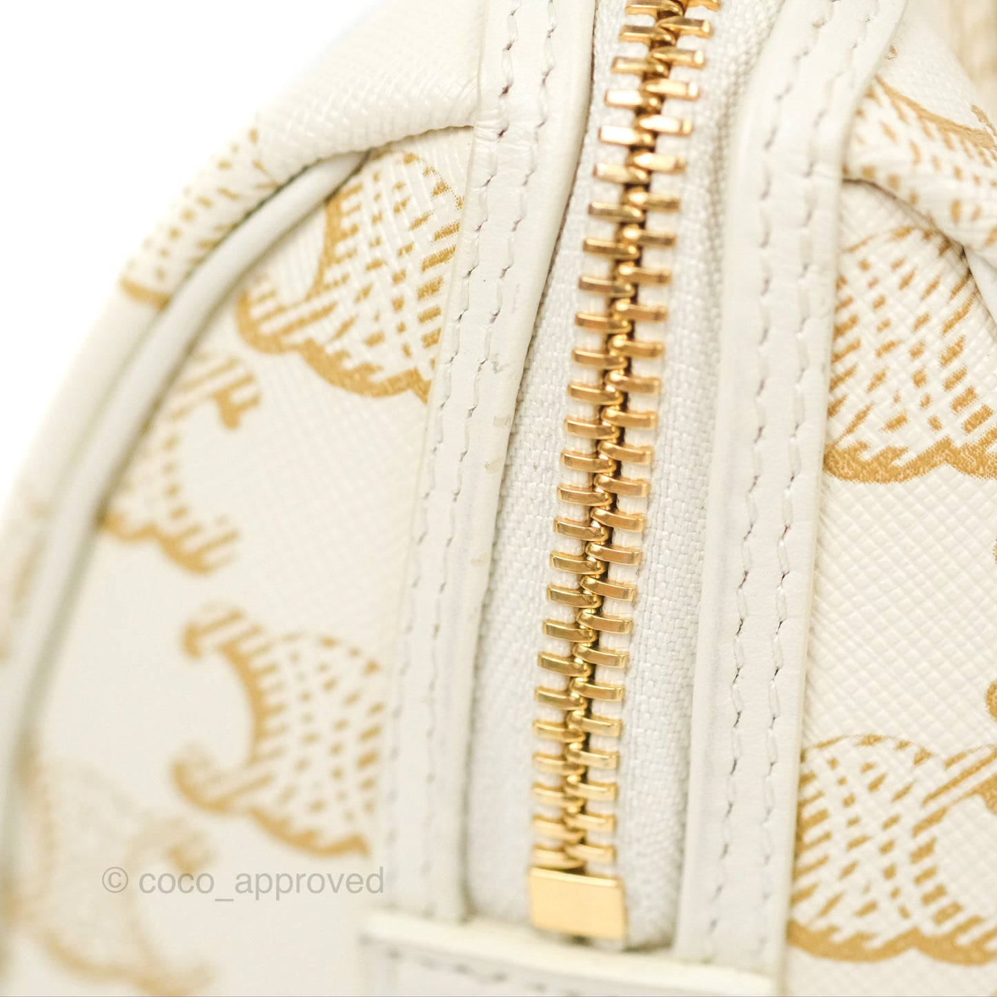 Celine Small Boston Bag White Triomphe Canvas Calfskin